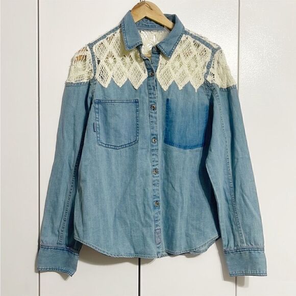 Free People Blue Denim Fields Oversized Button-down Size S - Picture 5 of 6